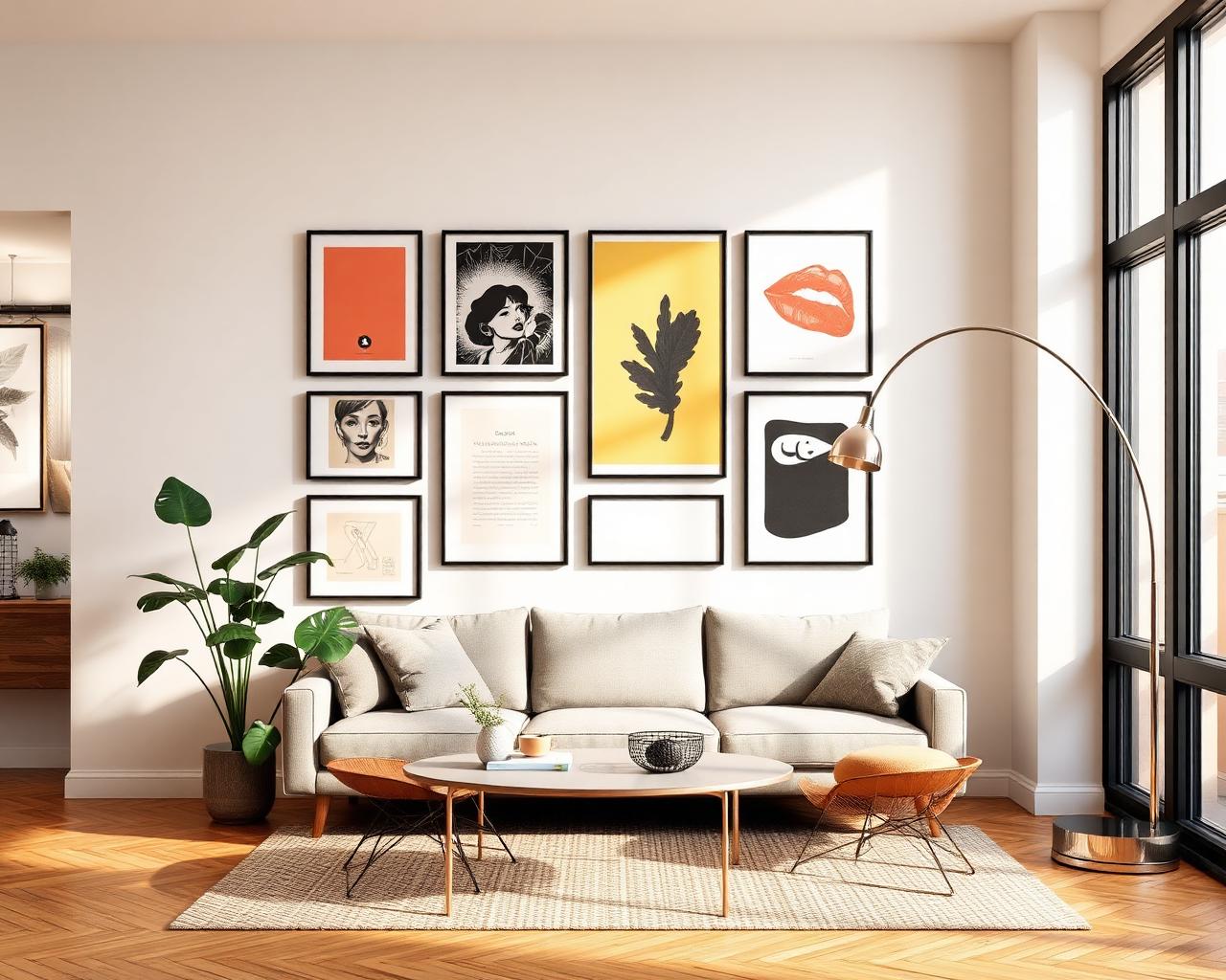 MUNDAY prints framed on a living room wall